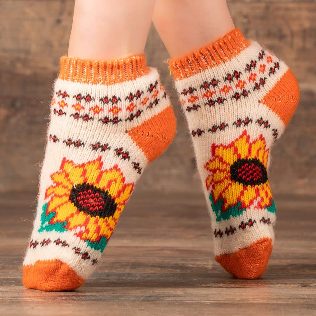 Sneaker-Socken aus Wolle - Sonnenblume